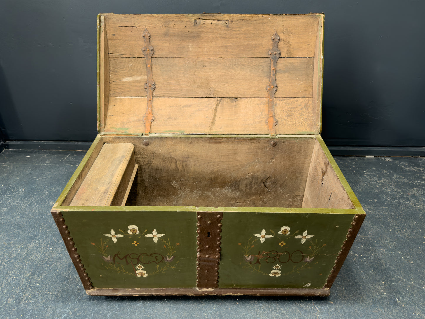 Large Green Painted Danish Folk Chest