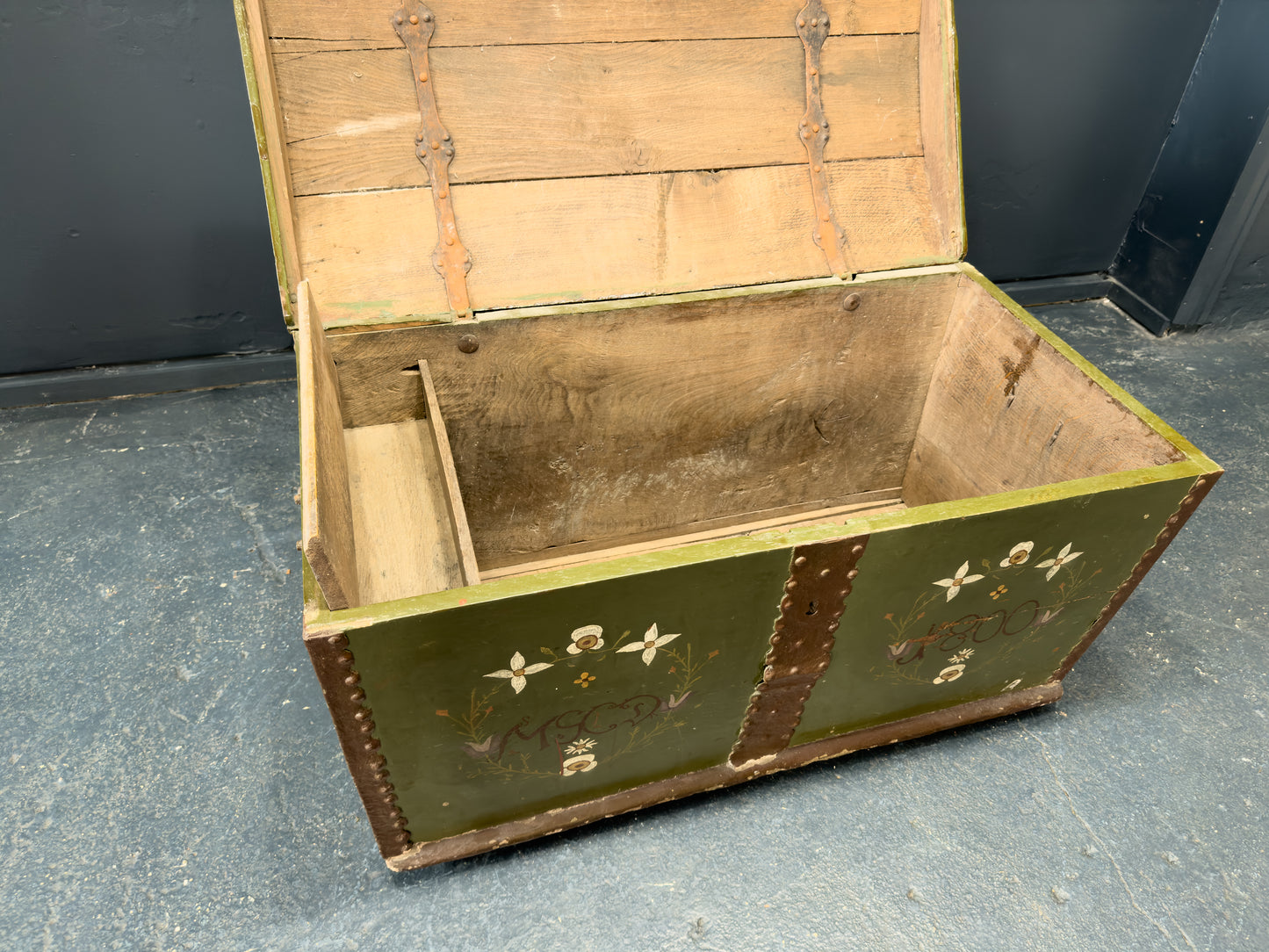 Large Green Painted Danish Folk Chest