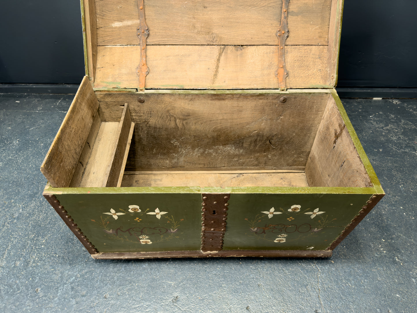 Large Green Painted Danish Folk Chest