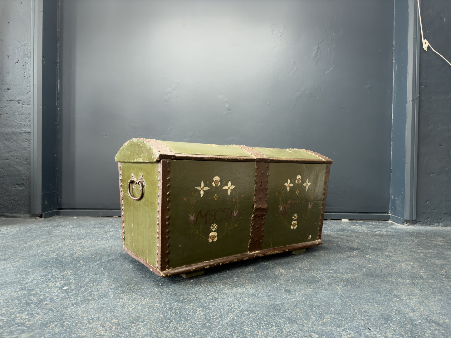 Large Green Painted Danish Folk Chest