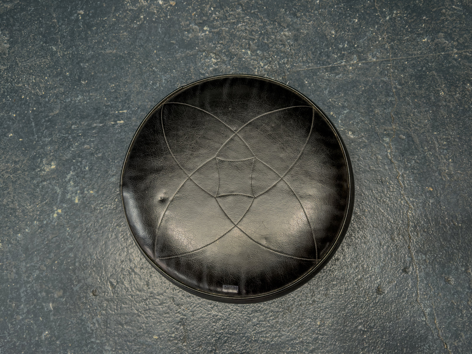 Black Leather and Teak Stool