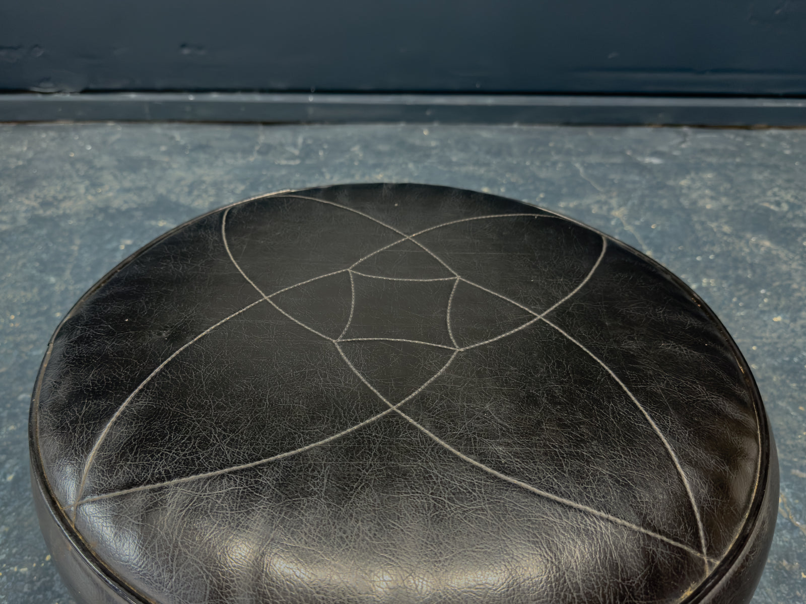 Black Leather and Teak Stool