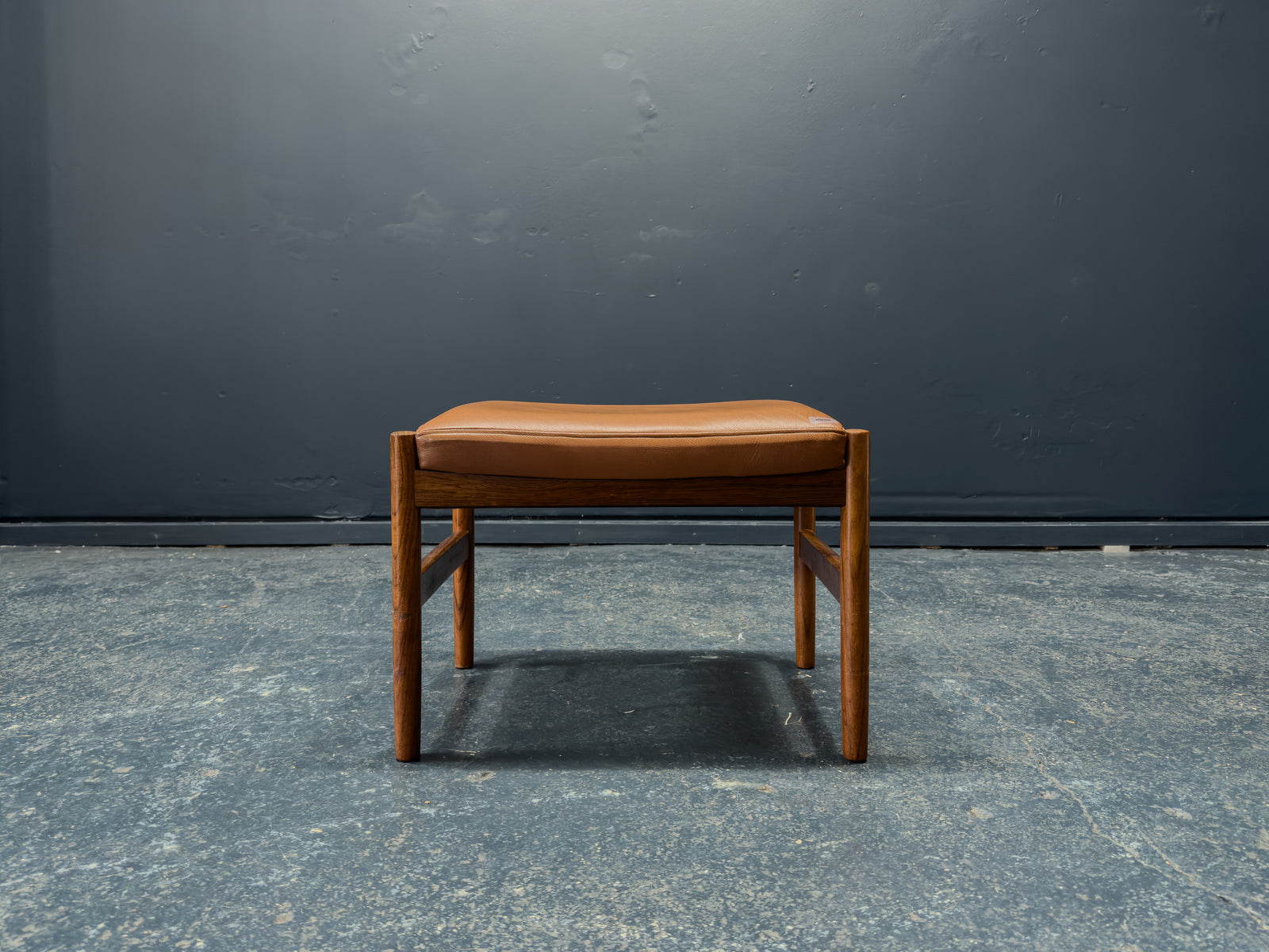 Teak and Tan Leather Stool