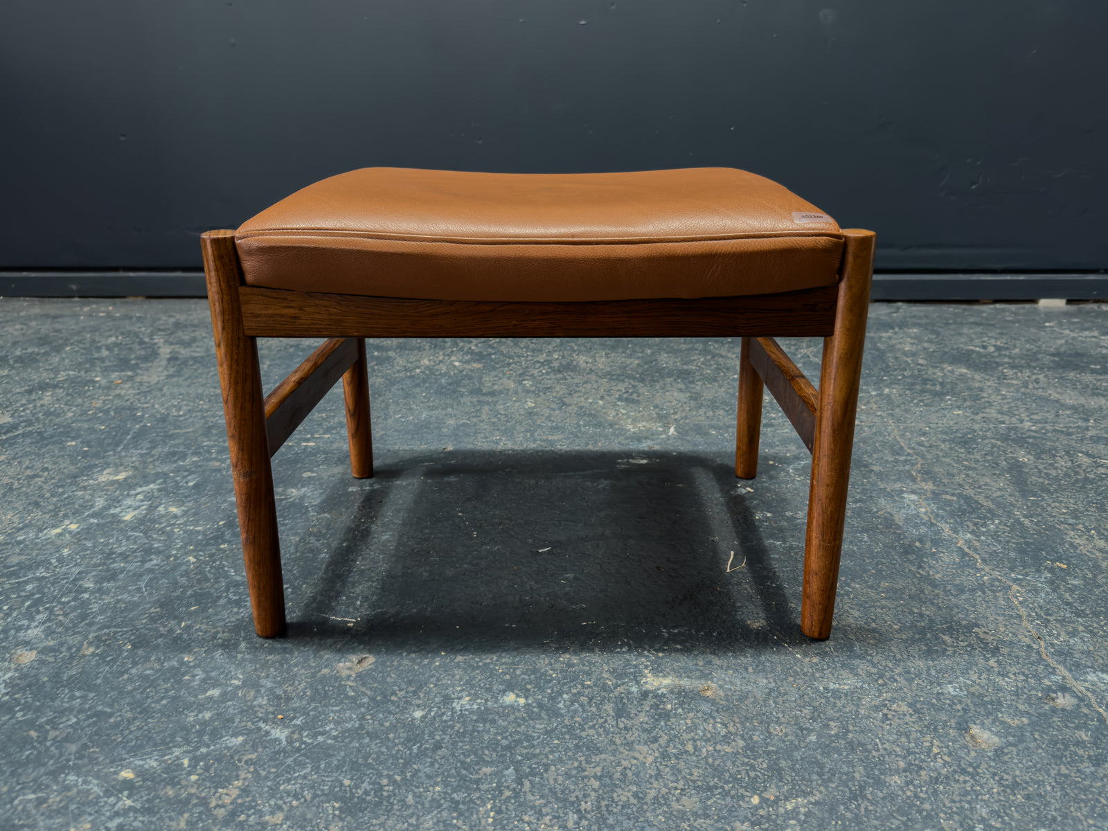 Teak and Tan Leather Stool
