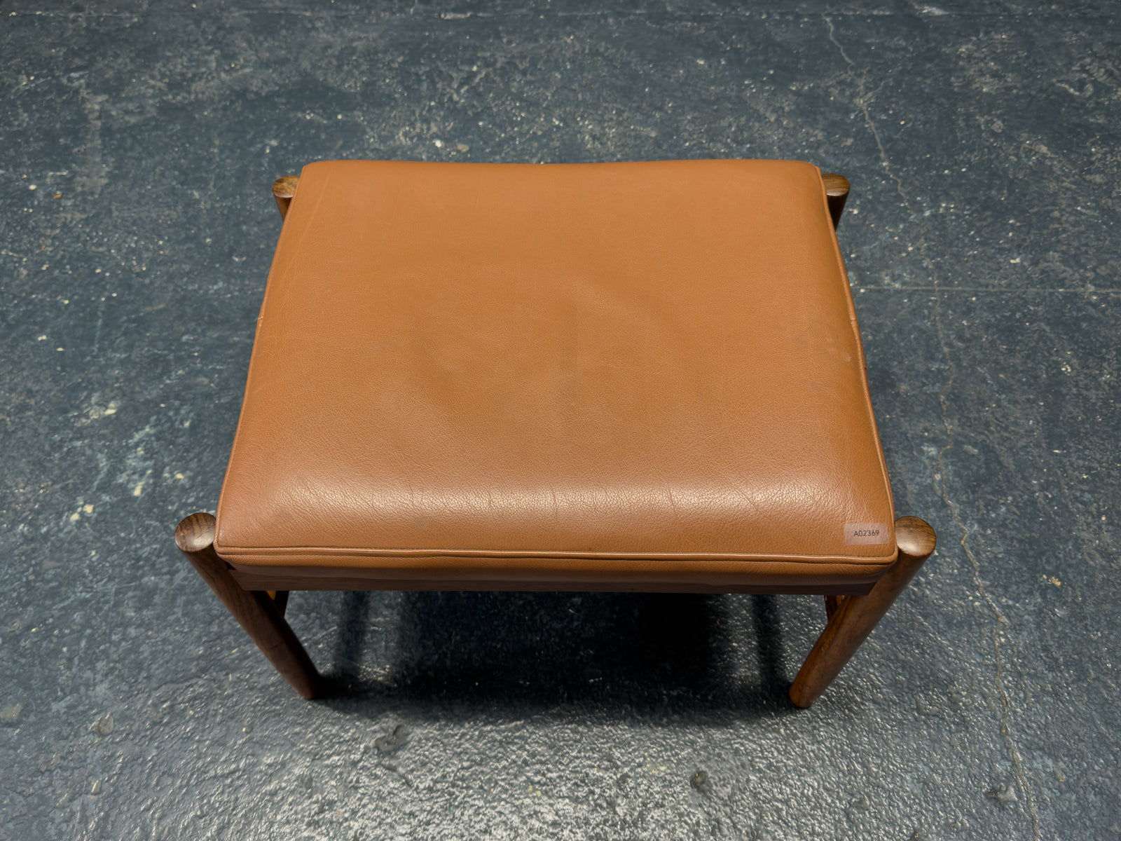 Teak and Tan Leather Stool