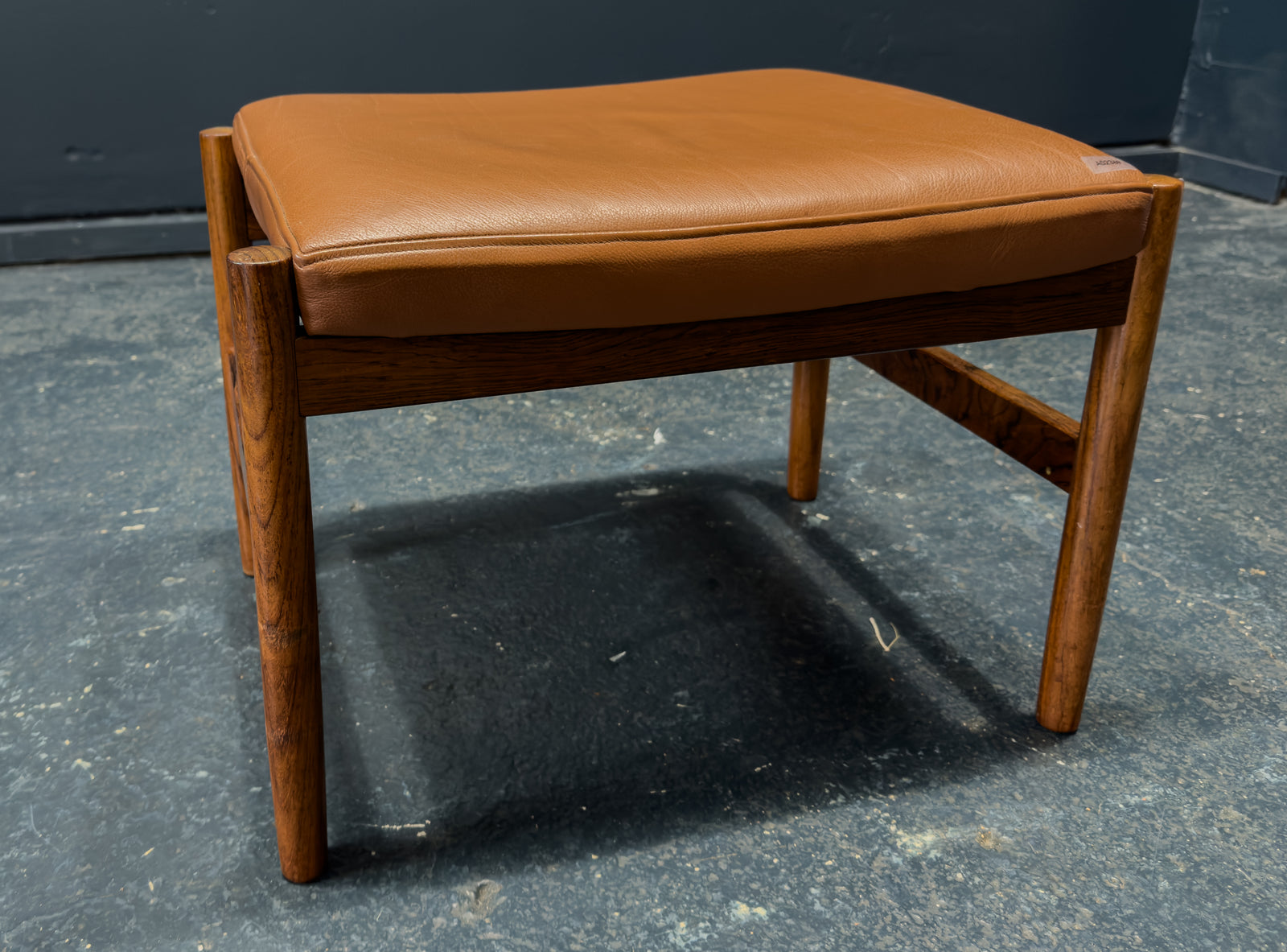 Teak and Tan Leather Stool