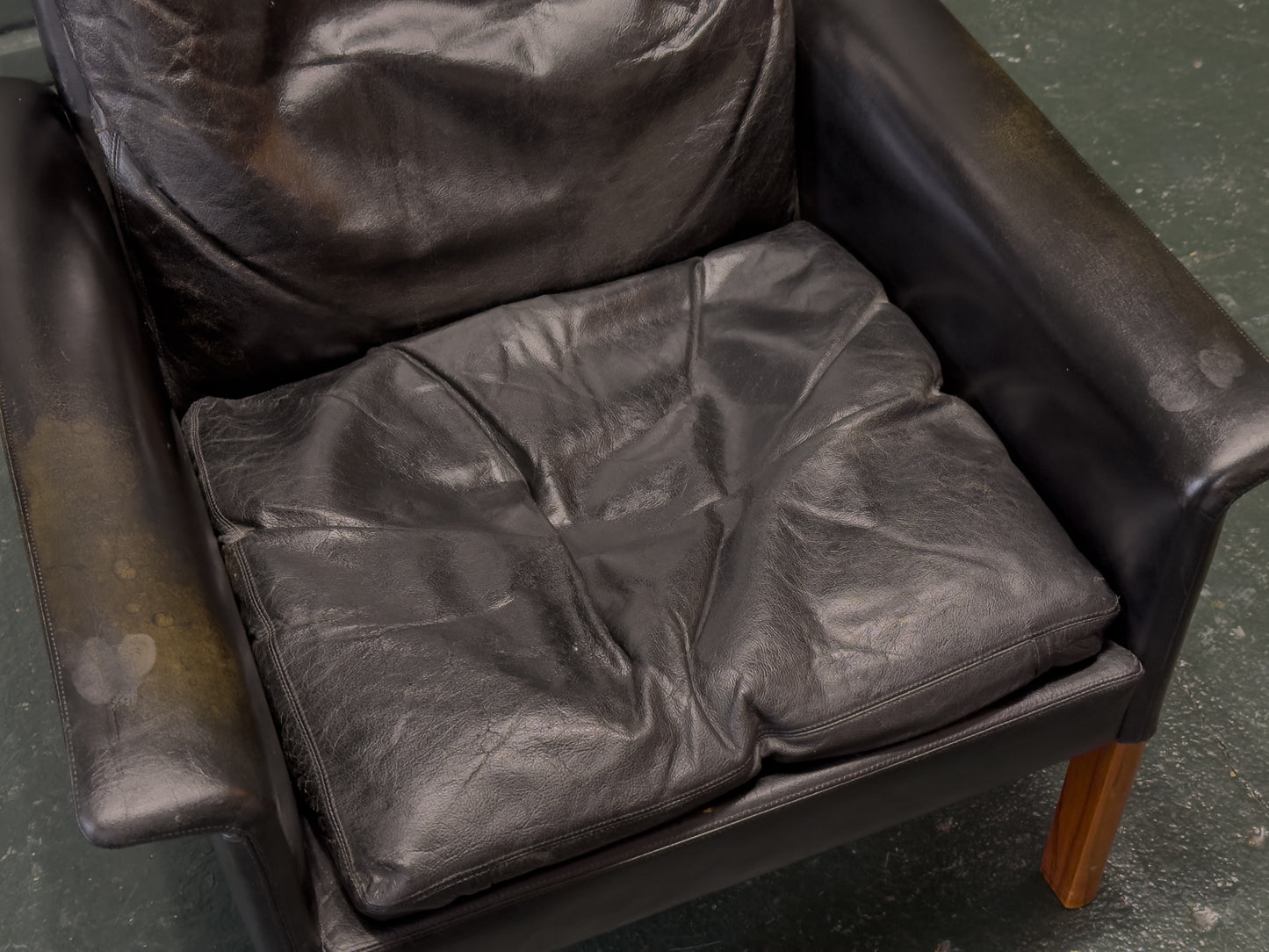 Hans Olsen Black Leather High Back Armchair