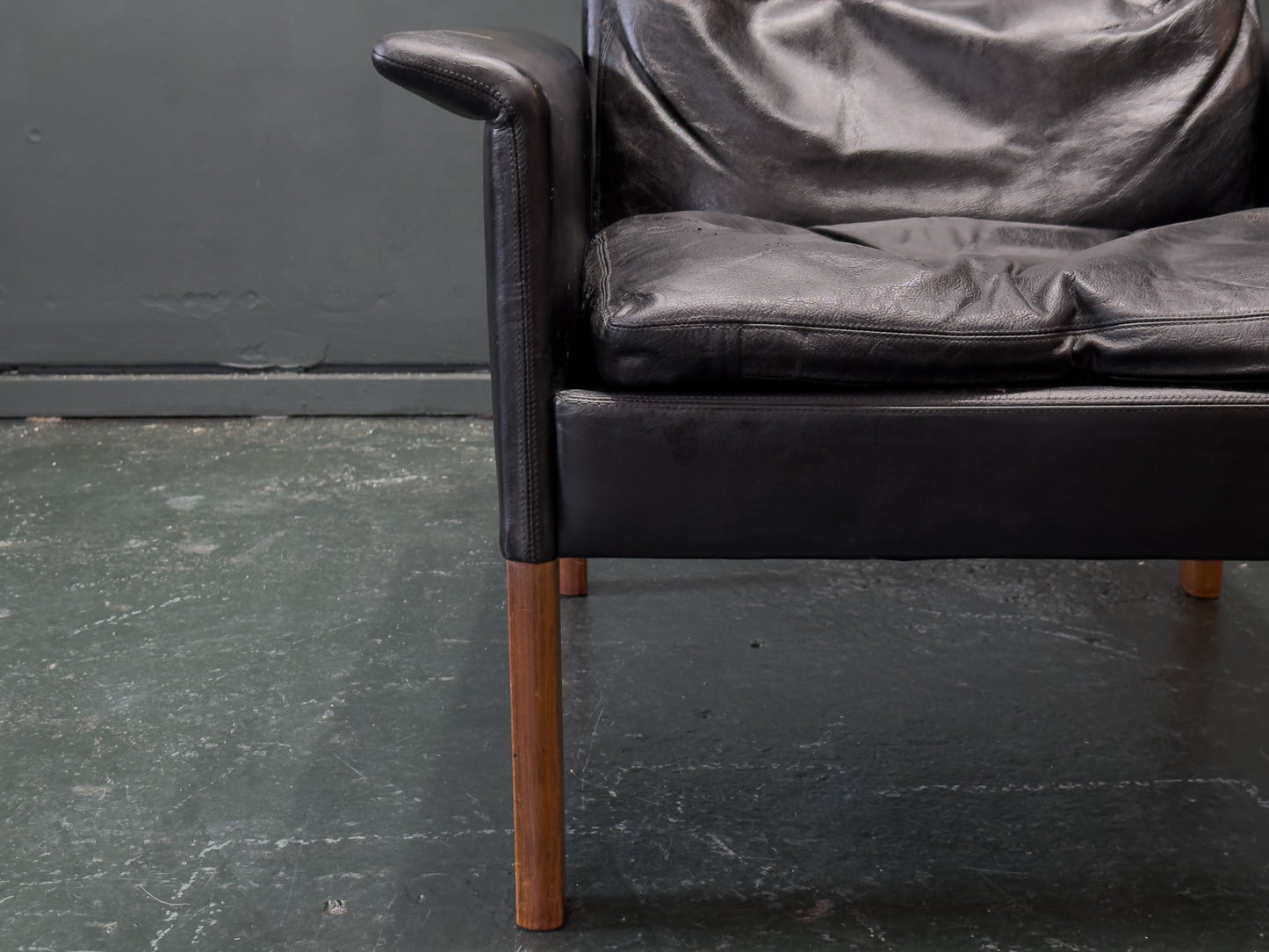 Hans Olsen Black Leather High Back Armchair