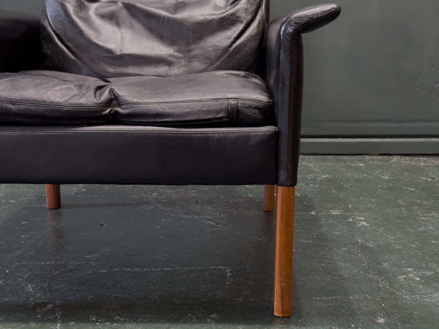 Hans Olsen Black Leather High Back Armchair