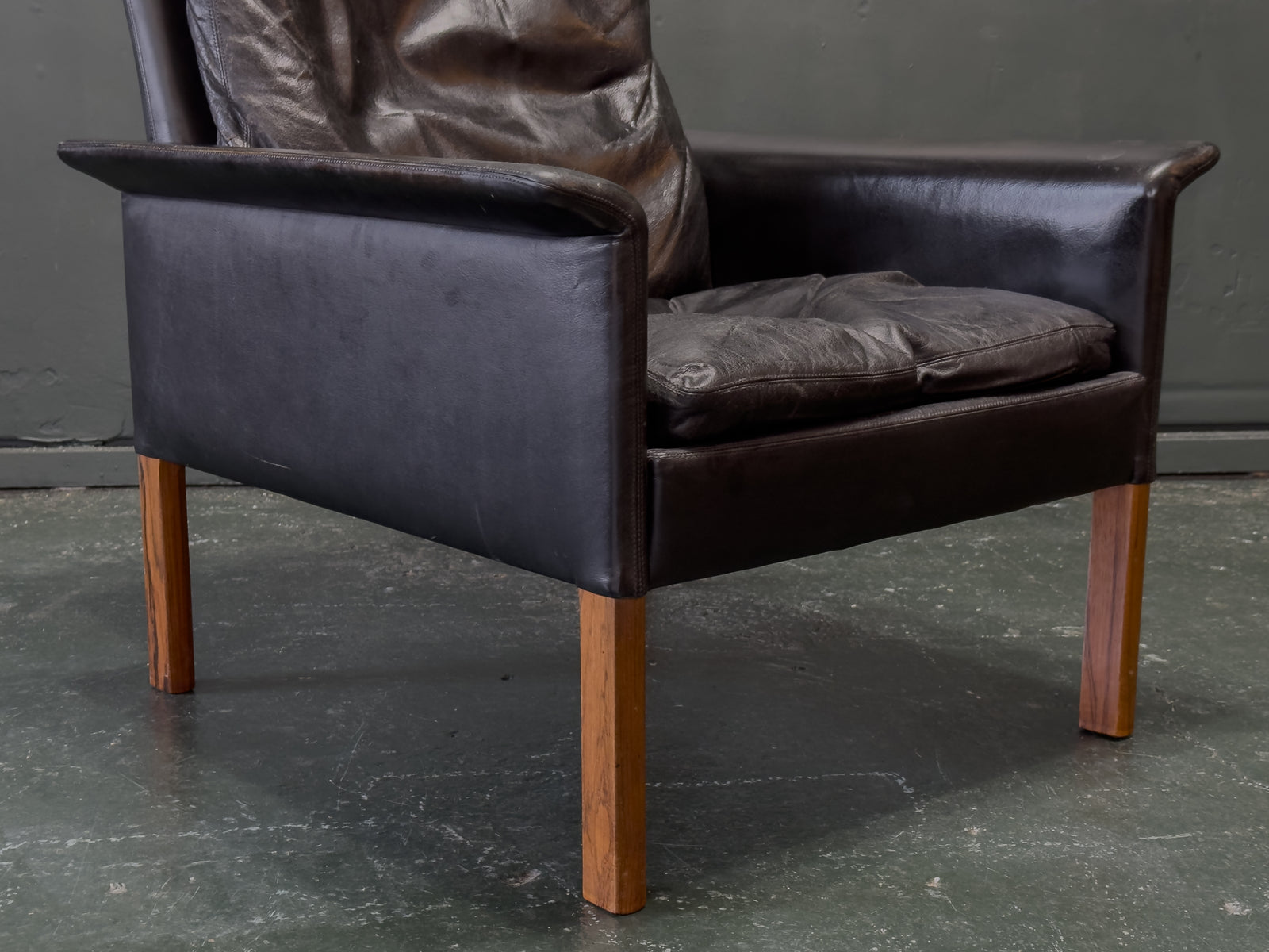 Hans Olsen Black Leather High Back Armchair