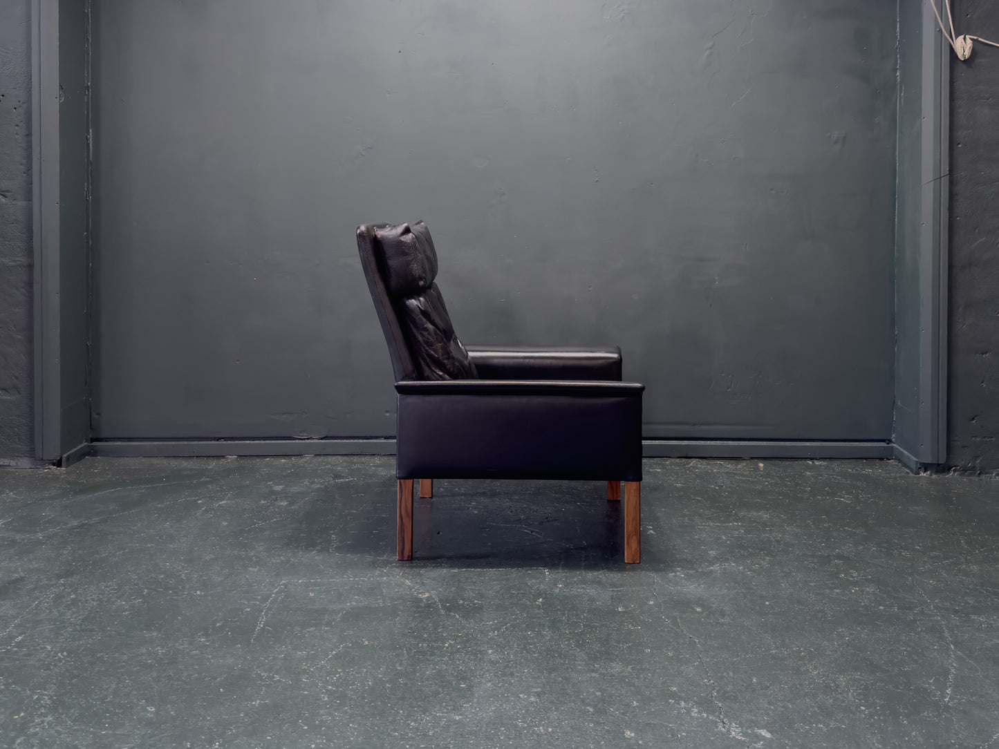 Hans Olsen Black Leather High Back Armchair