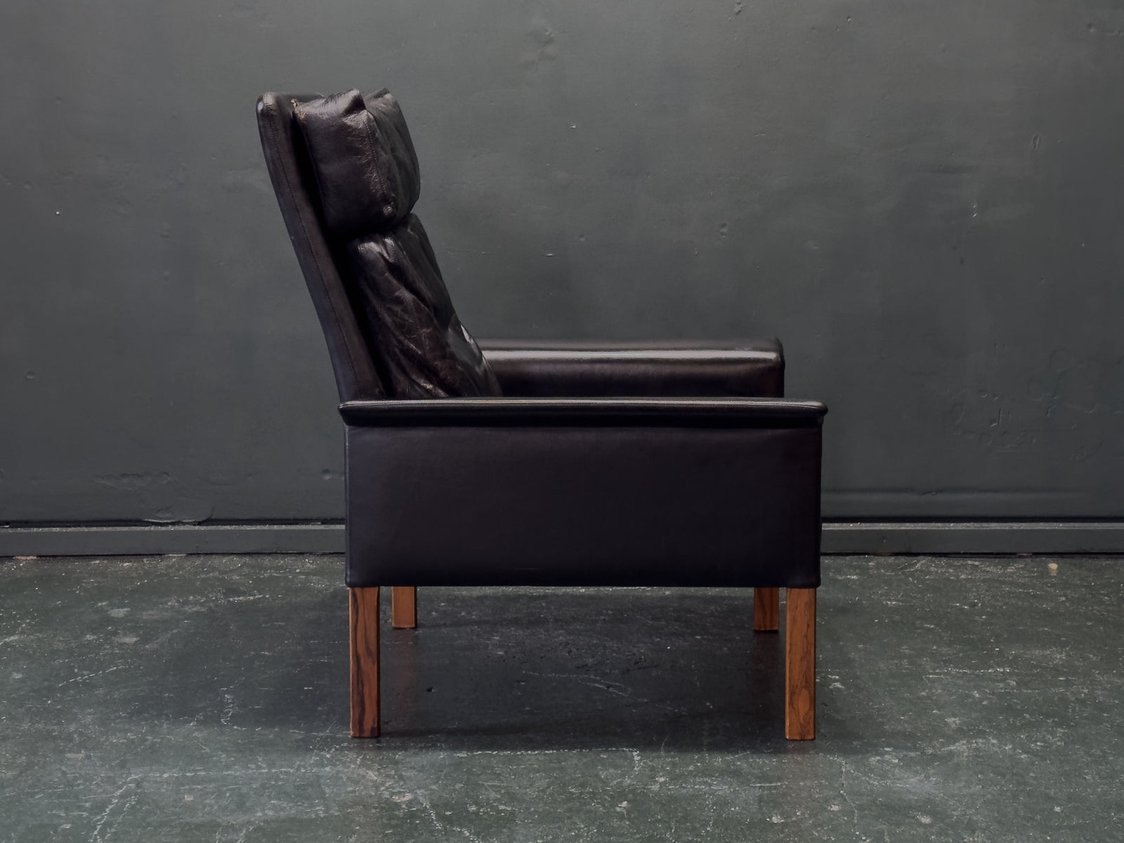 Hans Olsen Black Leather High Back Armchair