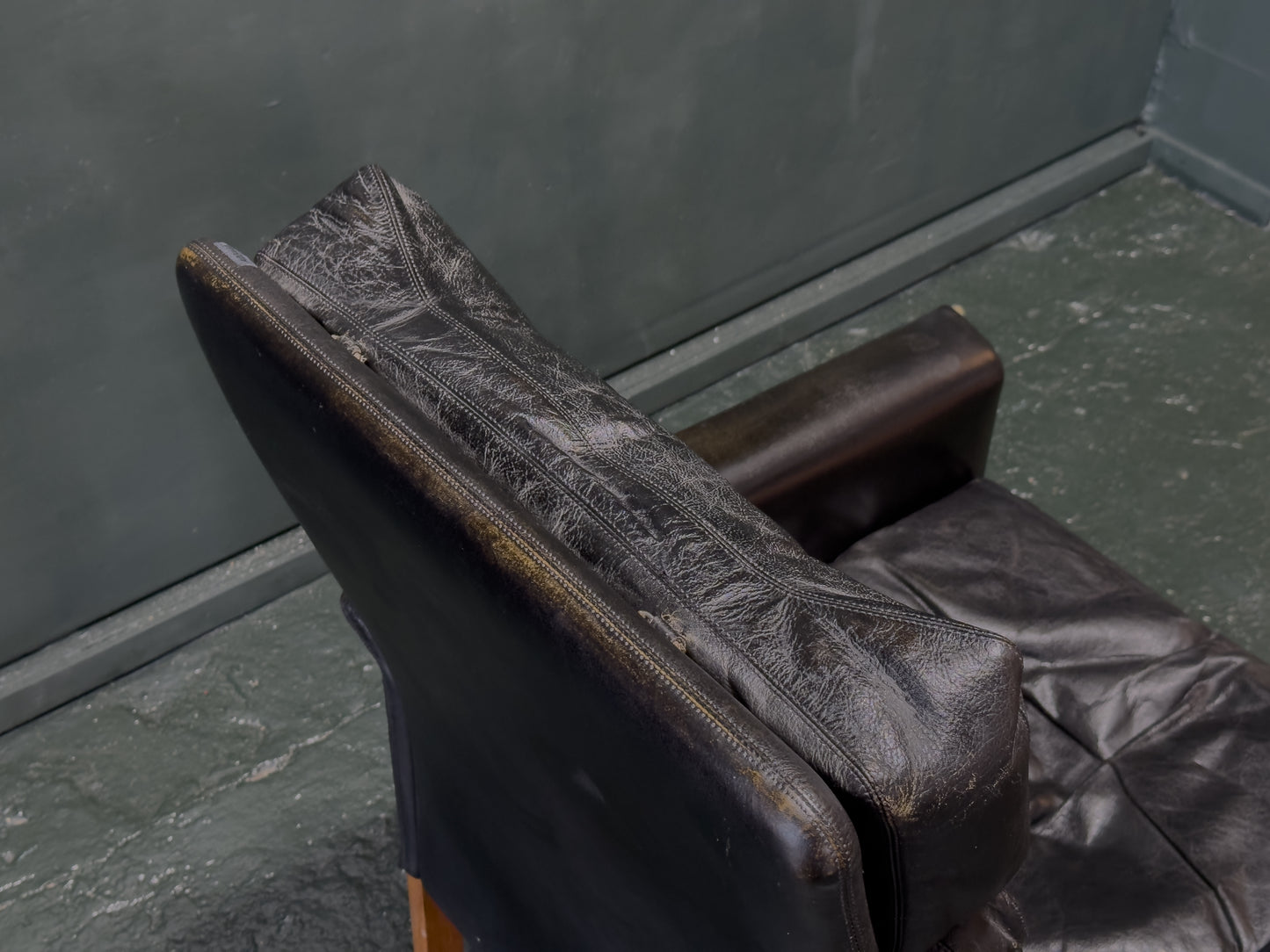 Hans Olsen Black Leather High Back Armchair