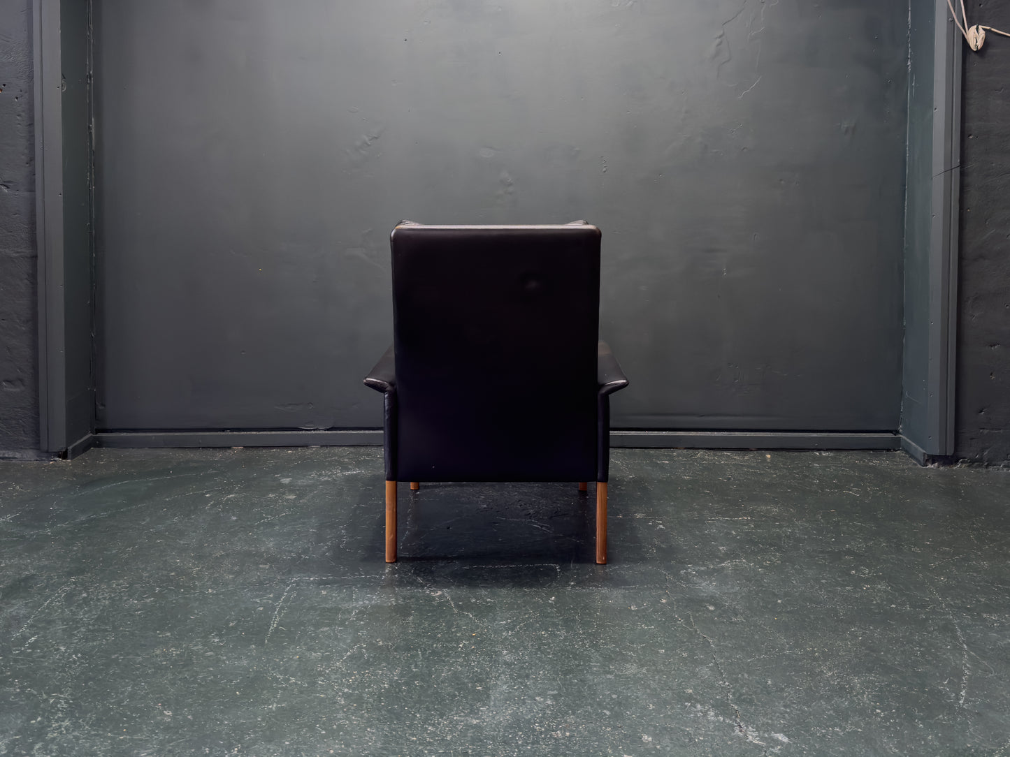 Hans Olsen Black Leather High Back Armchair
