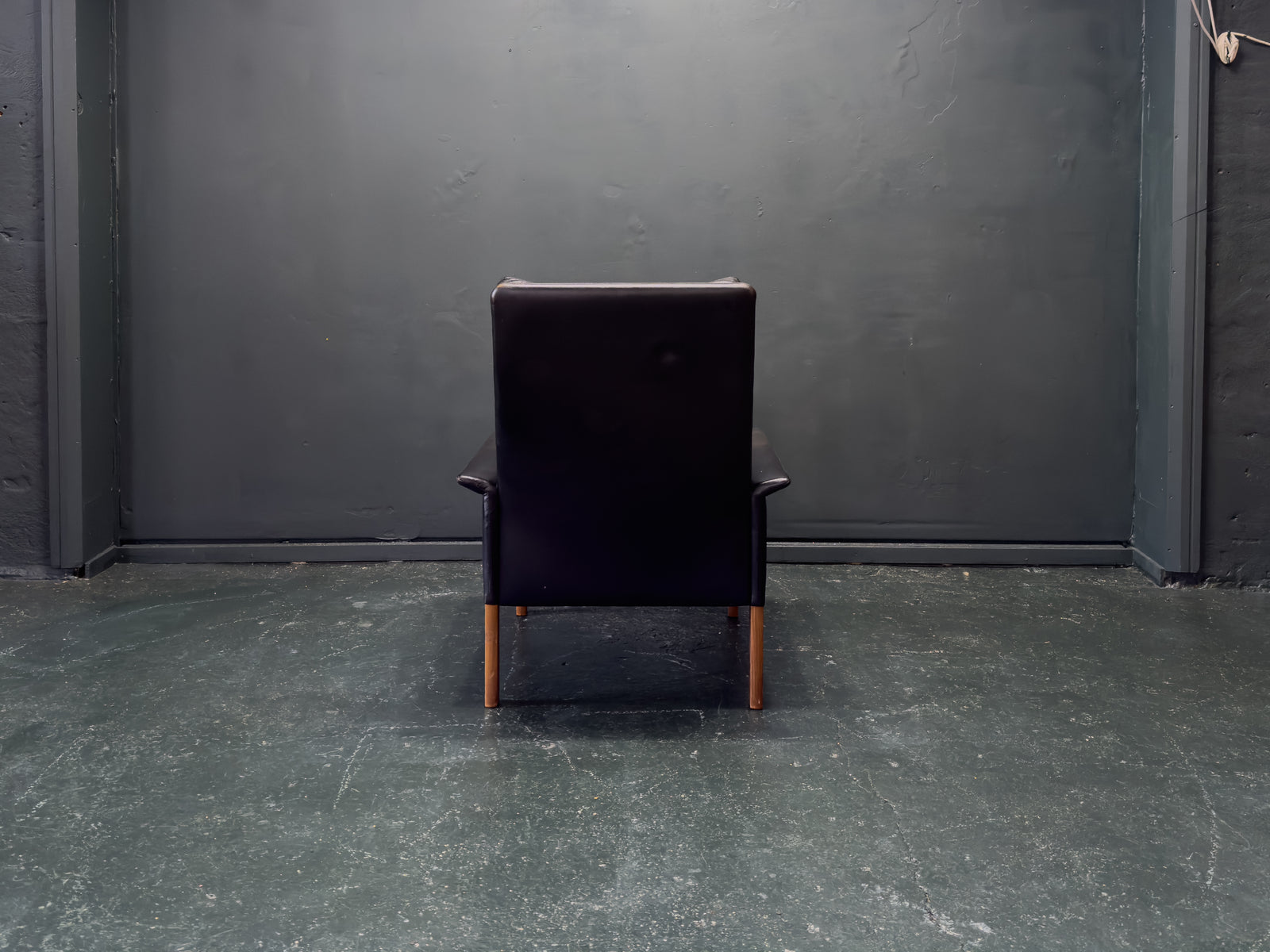 Hans Olsen Black Leather High Back Armchair
