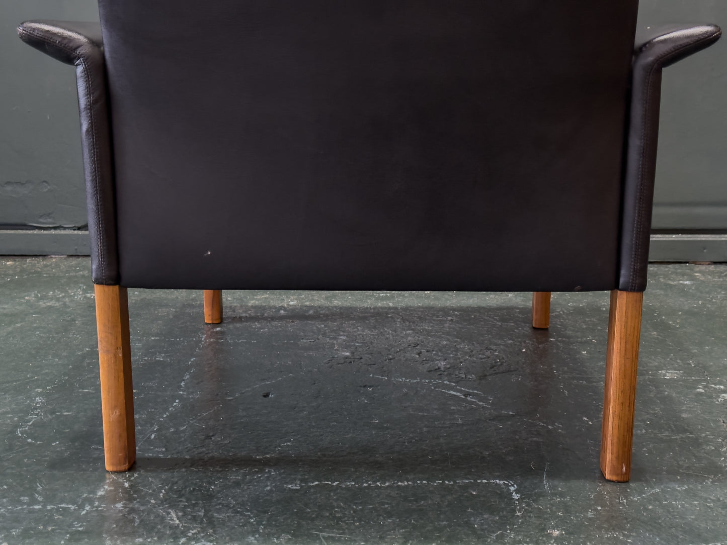 Hans Olsen Black Leather High Back Armchair