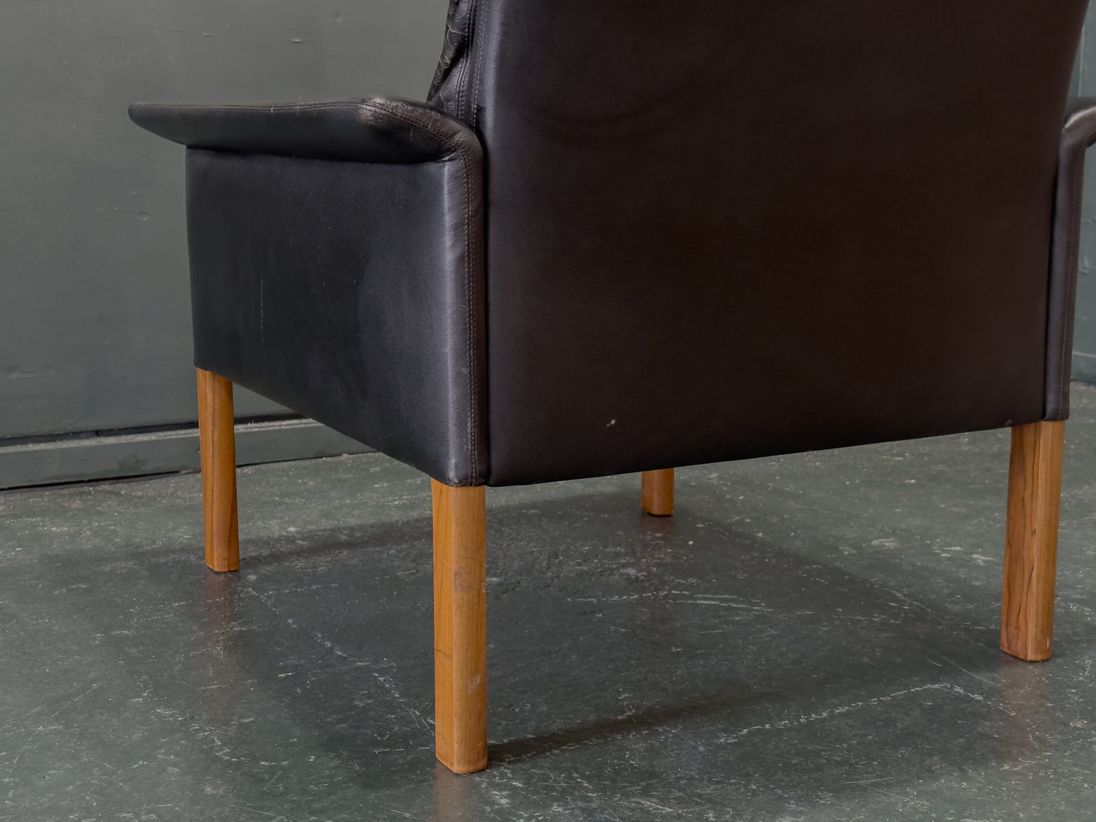 Hans Olsen Black Leather High Back Armchair