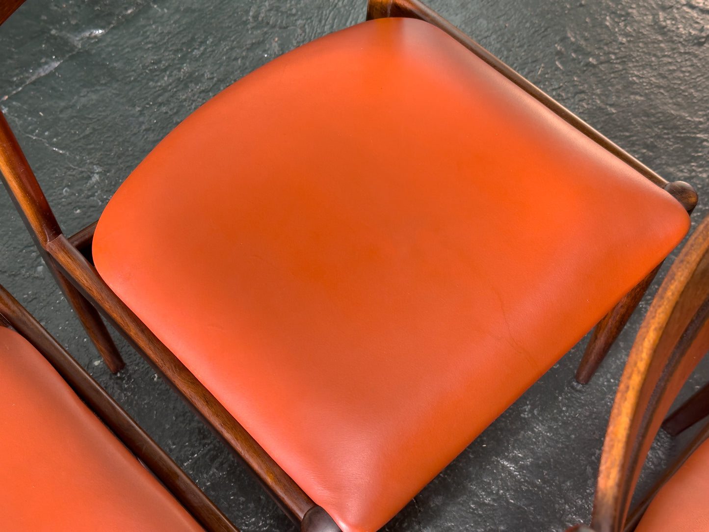 Set of 6 Rosewood Dining Chairs with Red Leather Seat