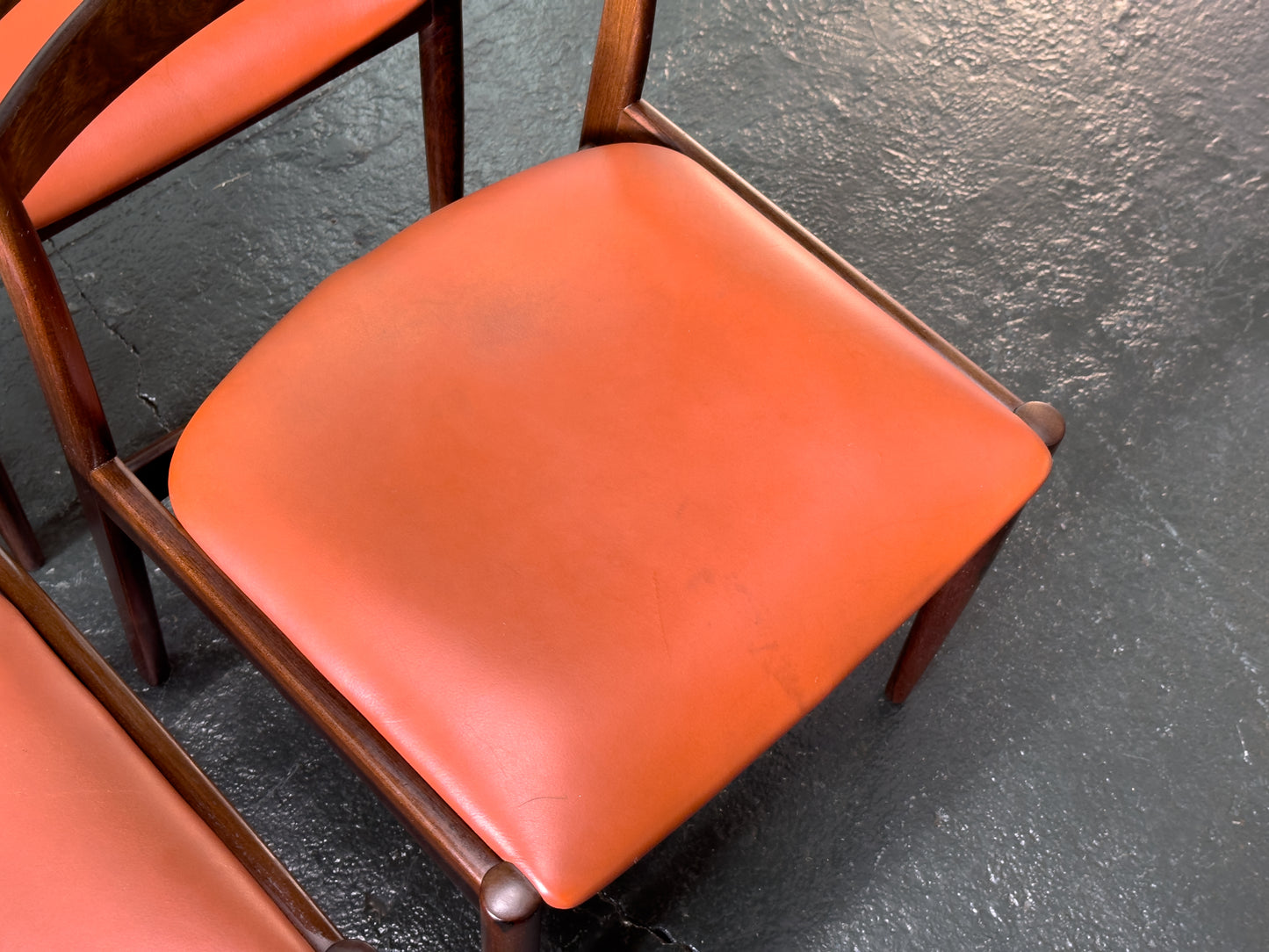 Set of 6 Rosewood Dining Chairs with Red Leather Seat