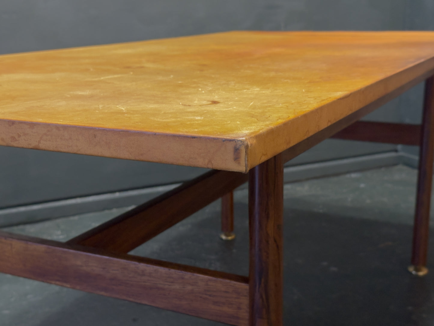Large Leather Top Rosewood Table