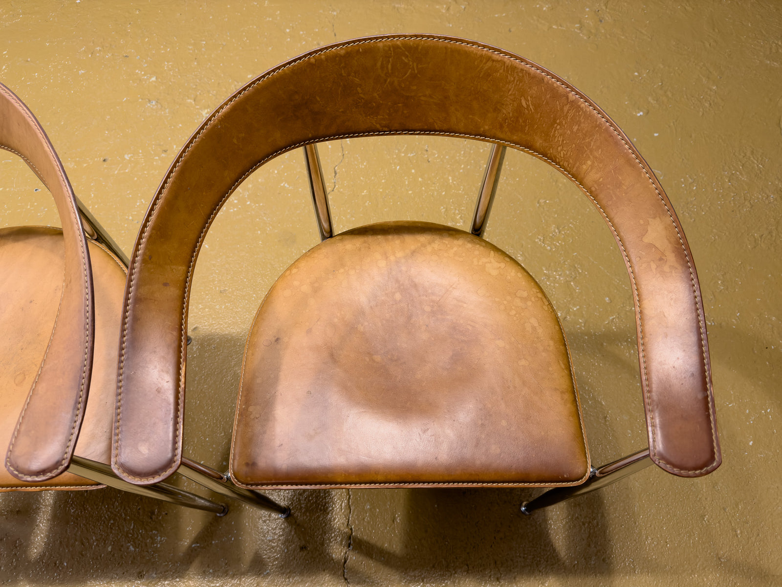Fasem Model P40 Leather and Chrome Dining Chairs