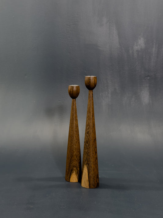 Pair of Stained Oak Candlesticks