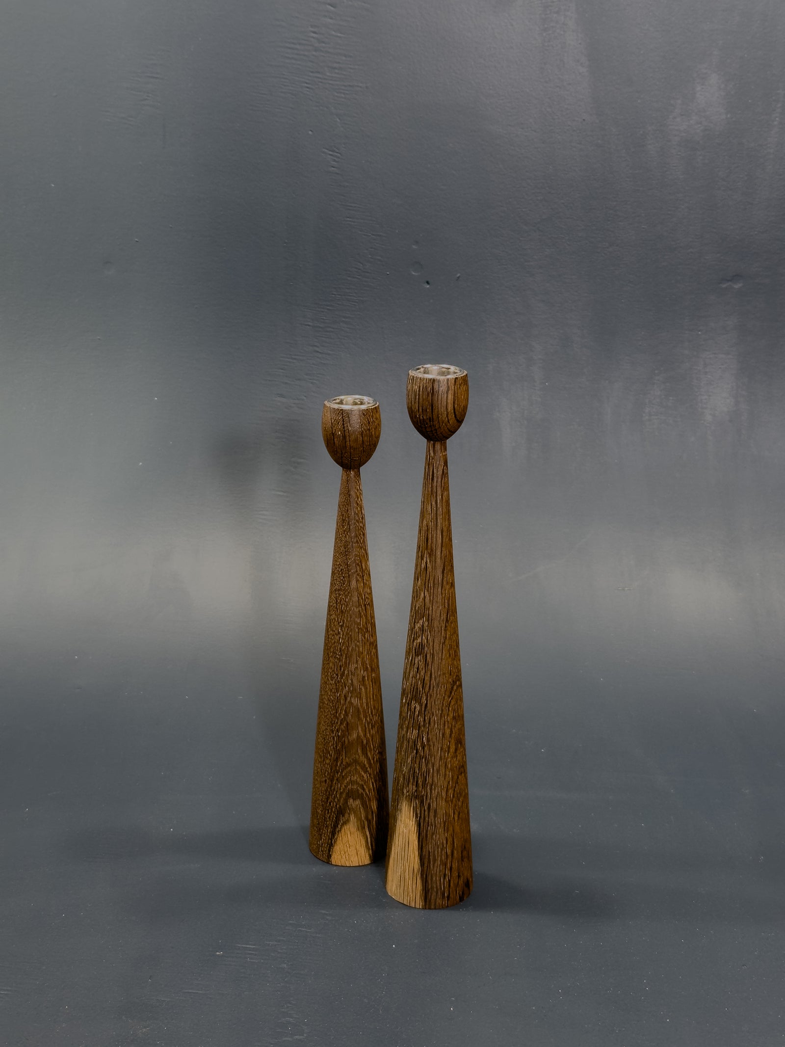 Pair of Stained Oak Candlesticks