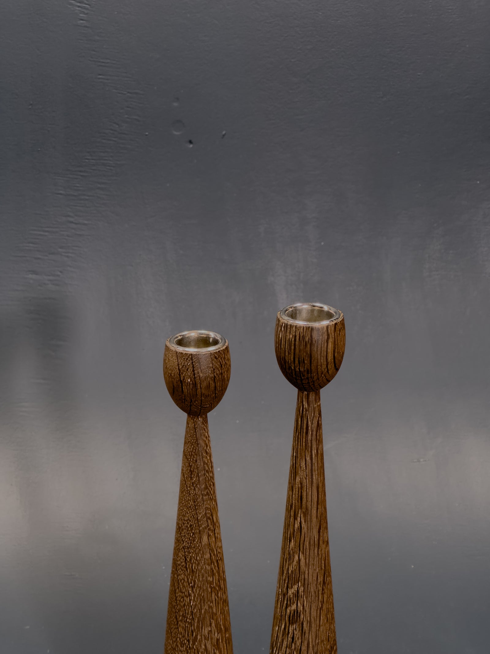 Pair of Stained Oak Candlesticks