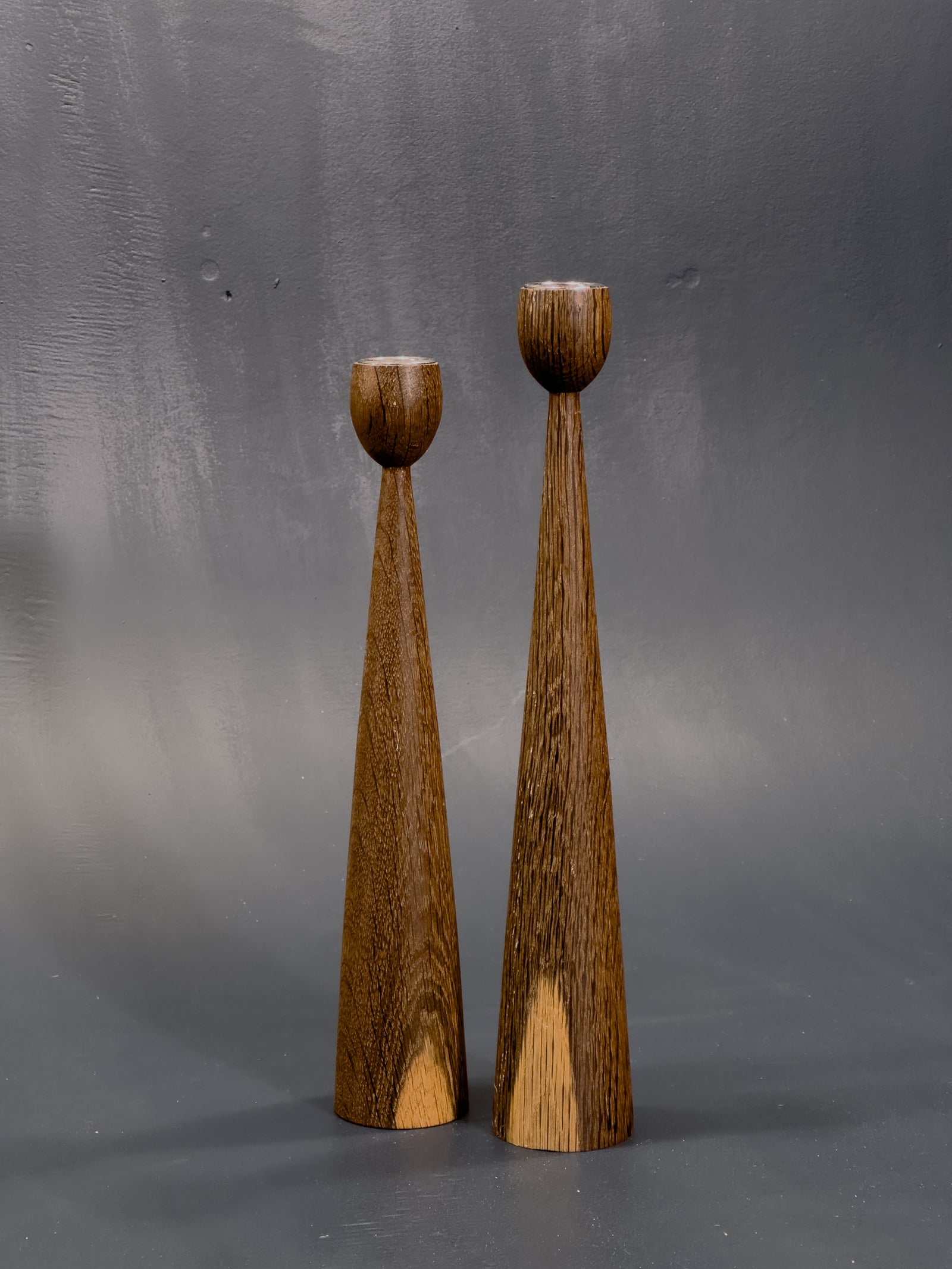Pair of Stained Oak Candlesticks