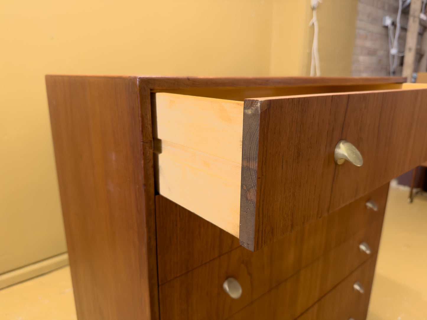 Teak Chest of Drawers with Brass Hardware