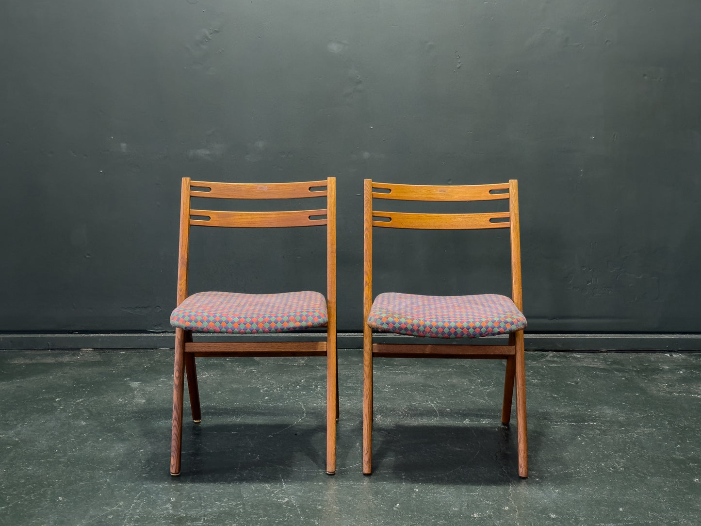 Pair of Upholstered Oak Dining Chairs