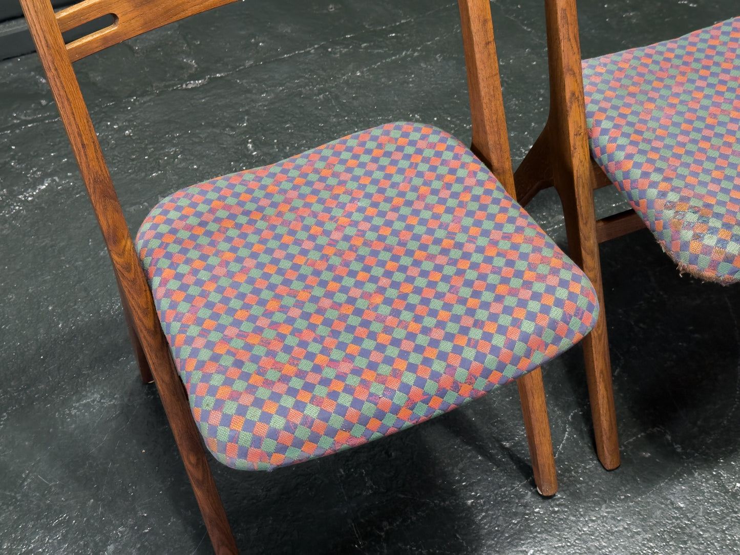 Pair of Upholstered Oak Dining Chairs