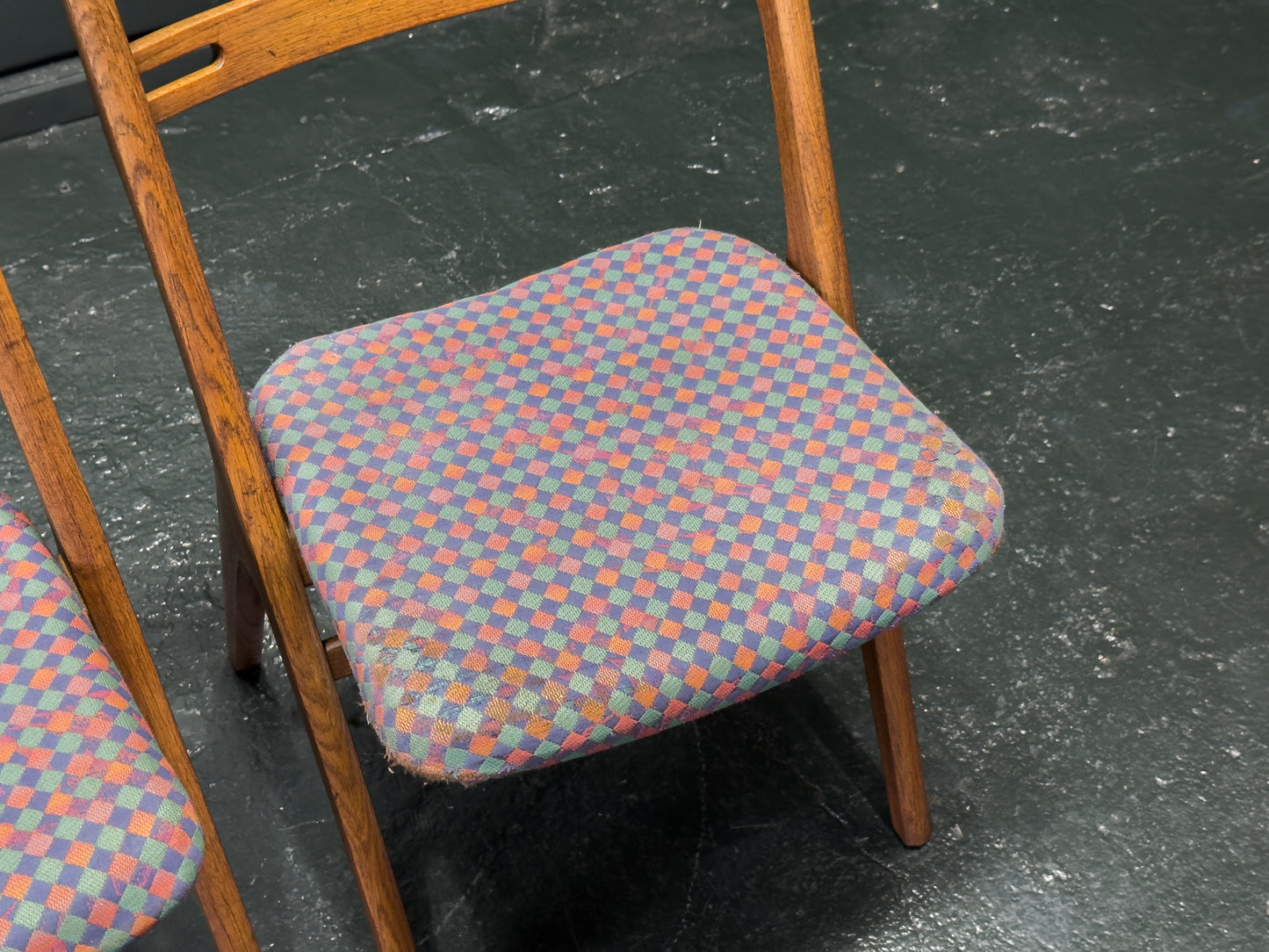 Pair of Upholstered Oak Dining Chairs