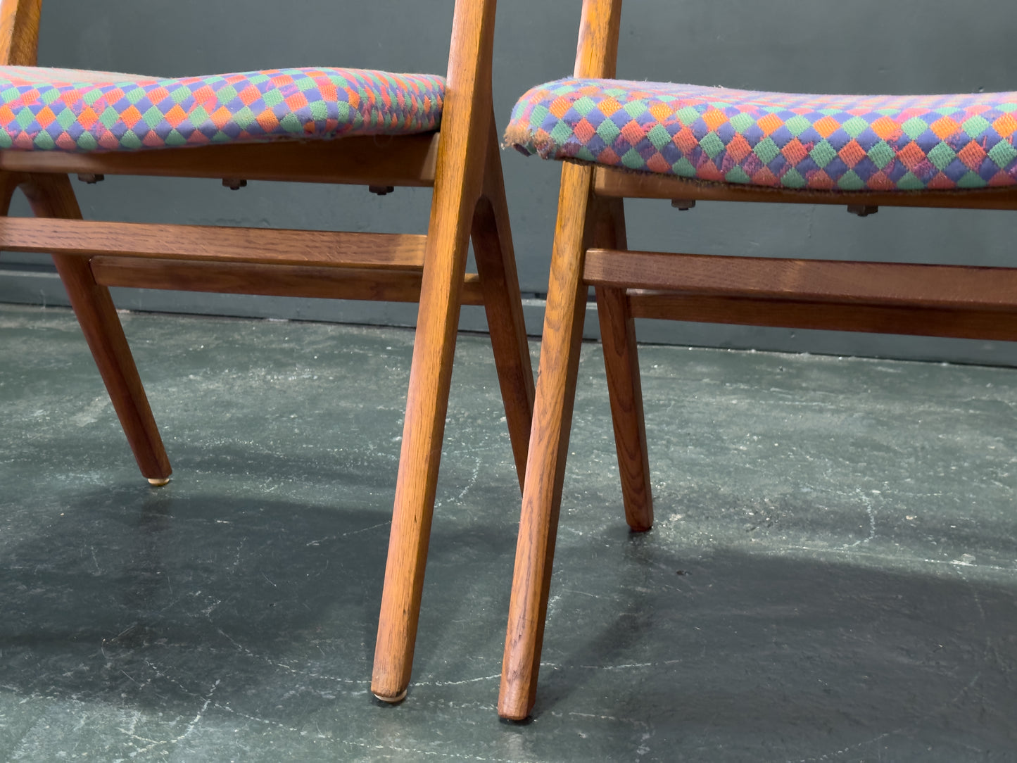 Pair of Upholstered Oak Dining Chairs