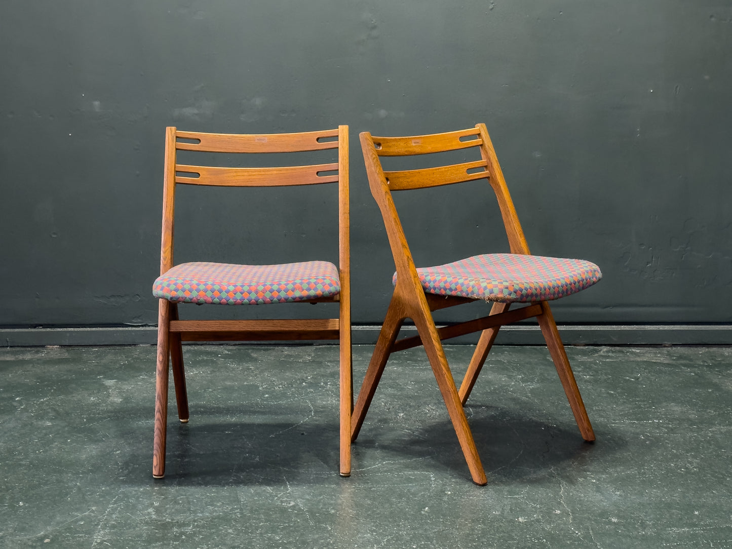 Pair of Upholstered Oak Dining Chairs