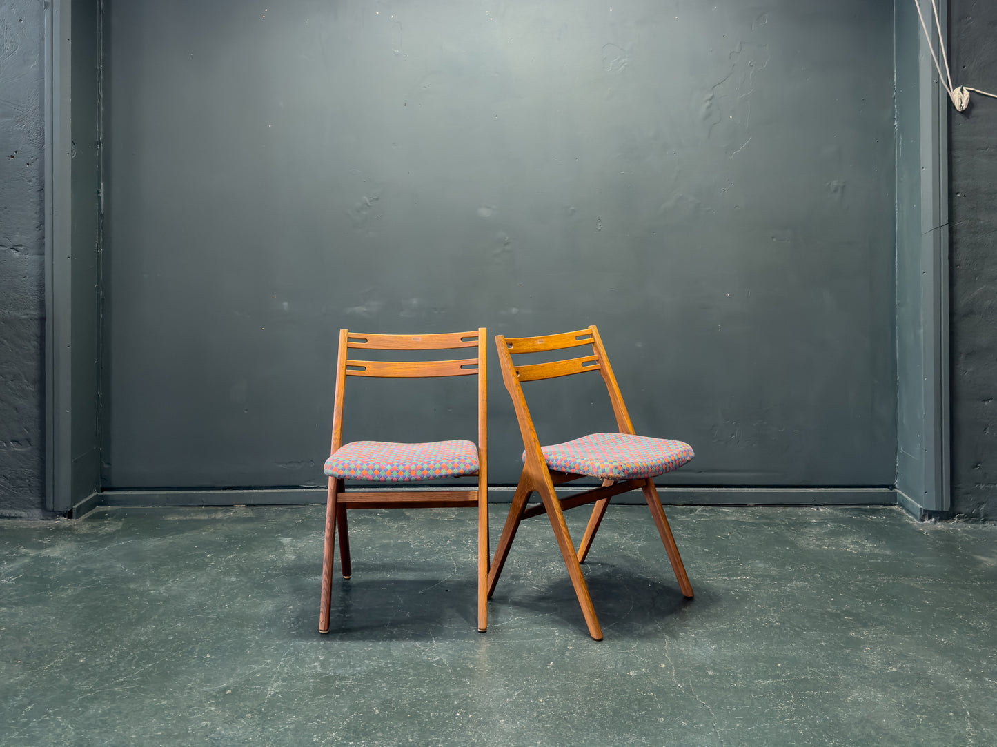 Pair of Upholstered Oak Dining Chairs