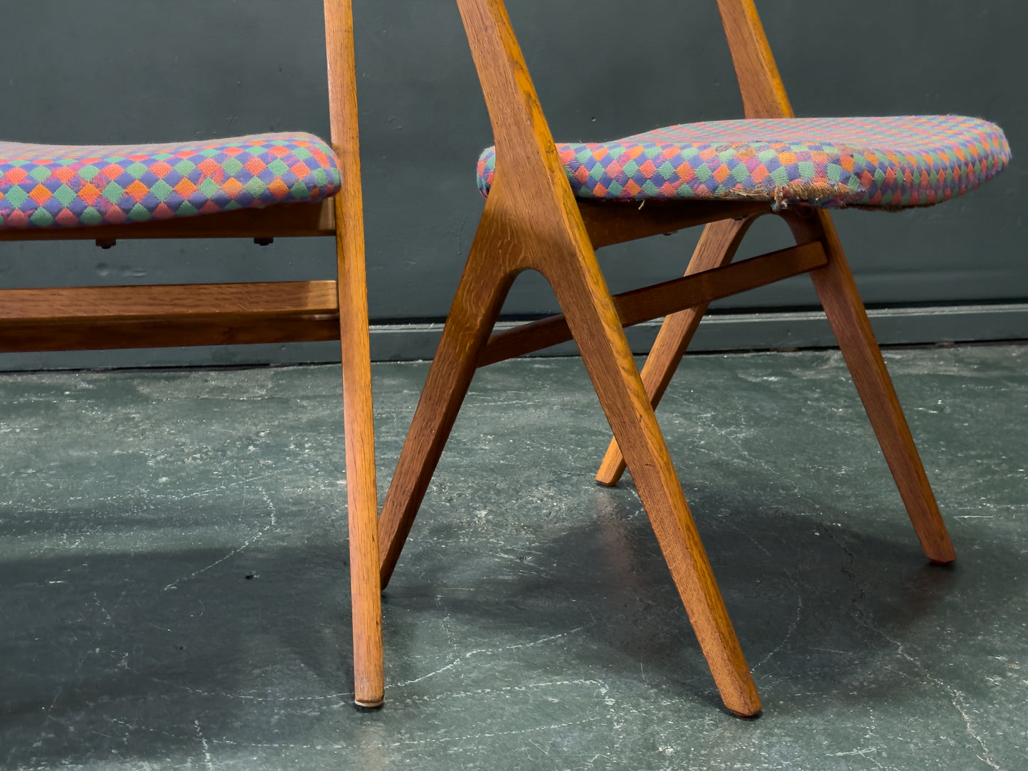 Pair of Upholstered Oak Dining Chairs