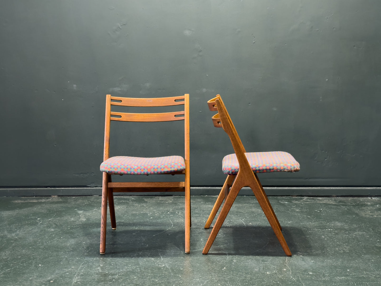Pair of Upholstered Oak Dining Chairs