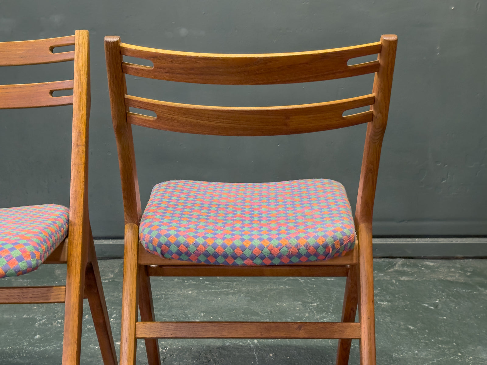 Pair of Upholstered Oak Dining Chairs
