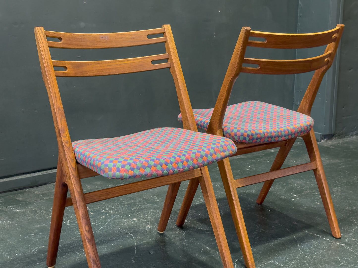 Pair of Upholstered Oak Dining Chairs